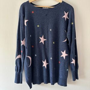 Zaket & Plover Starry Night‎ Sweater Moon Stars Cashmere Cotton Blend Knit Small